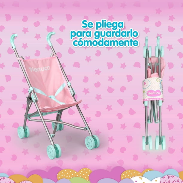 Nenuco Sillita de Metal Carrito de Paseo de Juguete de Color Rosa y Azul metalica Plegable para Llevar a tu bebe Paseo y Jugar con los munecos a Parti Nenuco NA