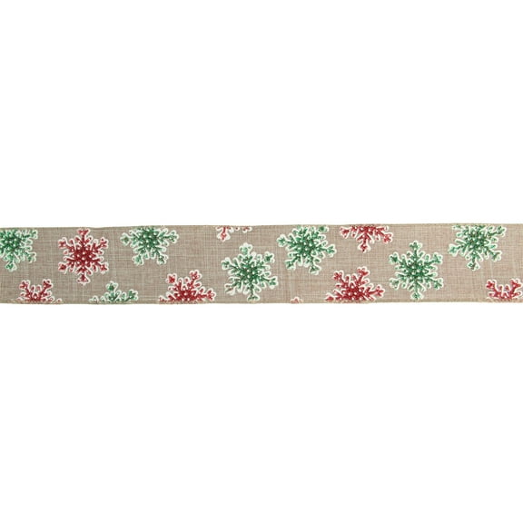 Northlight Red and Green Snowflake Burlap Christmas Wired Craft Ribbon 2.5" x 16 Yards
