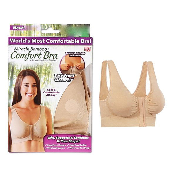ACA - Miracle Bamboo Comfort Bra Lift Support Wireless Front Closure|Nude|Band 44 inch Beige XXL
