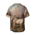 thumbnail image 6 of Lsque Three Horses Oil Painting print Men's Cuban Collar Short Sleeve Shirt Summer Beachwear Casual Button Down Fashionable Vacation Leisure Shirt-XX-Large, 6 of 7
