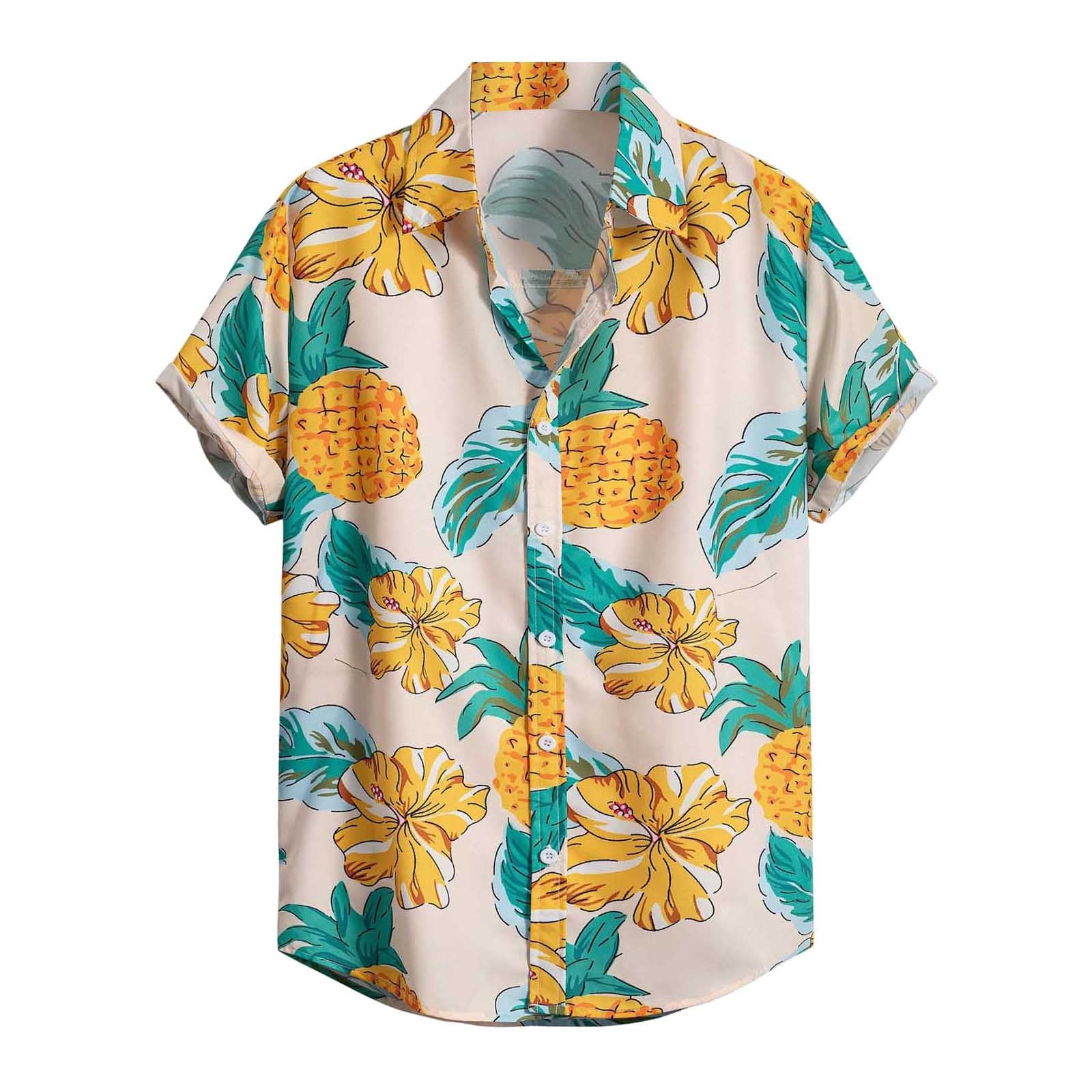 Kaniem Mens Hawaiana Shirt Summer Print Button Down Lapel Tops Beach Short  Sleeve Casual Men Tropical Shirt (Beige, S) hawaiin shirts for men short  sleeve regular fit mens floral shirts mens tropical