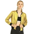 thumbnail image 1 of INSPIRE CHIC Blouson Bomber Court à Fermeture Éclair Métallique à Col Montant pour Femme, 1 of 6