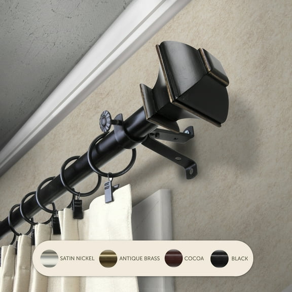 Domovina Arya 13/16" Single Curtain Rod-Color:Black,Size:66-120"