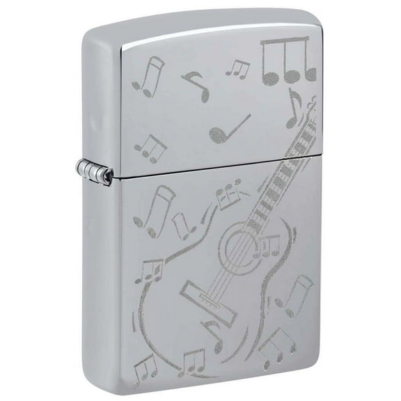 Zippo Lighter: Guitar and Music Notes, Engraved - High Polish Chrome 81379