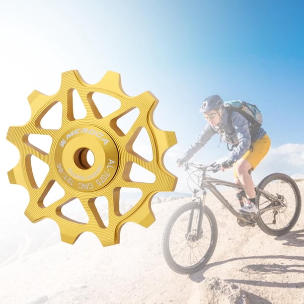 Polea de Cambio Trasero para Bicicleta, Rodamiento de Cerámica, Rueda Jockey, Polea Guía de Cambio Trasero de Aleación de Aluminio Oro 12T Macarena rueda jockey