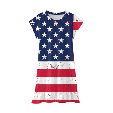 

Penkiiy Toddler Baby Girls Independence Day Fashion Cute Short Sleeve Stars Prints Dress 6-7 Years Dark Blue on Sale