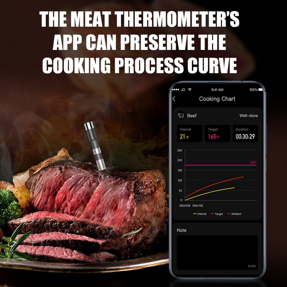 Intelligent wireless meat thermometer, with ultra-thin probe, application and host control, precision Bluetooth meat thermometer, suitable for ovens and barbecues (beef, mutton, Turkey)