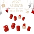 thumbnail image 2 of Uñas postizas rojas, decoraciones navideñas cortas, uñas postizas cuadradas, bonitas uñas postizas de cubierta completa para mujeres y niñas, 24 unidades, 2 of 5