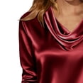 thumbnail image 4 of Hecho para Más Camisa Mujeres Elegante Draped Escote Plisado Cuello Satén Tres Cuartos de Manga Blusa, Suave Top Casual, 4 of 7