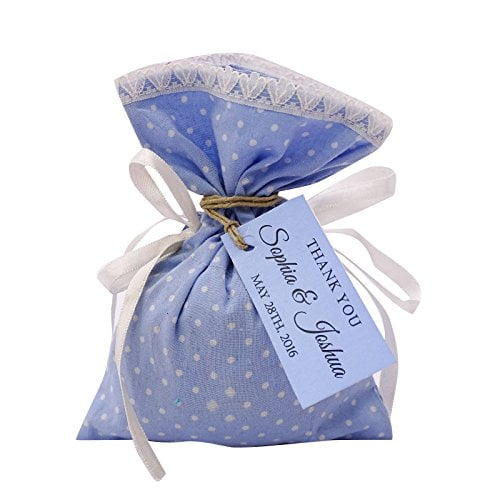 20 Cotton Drawstring Gift Bags Small Printed Pouches Wedding Party Favor Bags With Personalized Tags