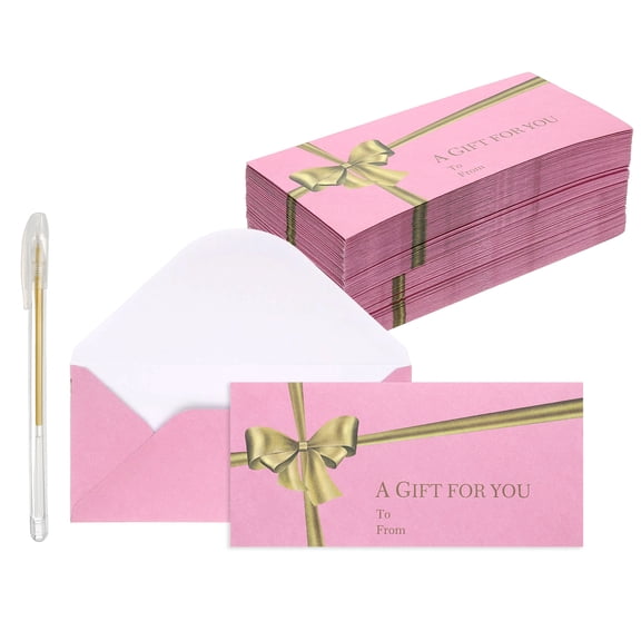 Uxcell 50Pack Mini Envelopes, 7x3 Card V Flap Small Business Card Envelopes, Pink