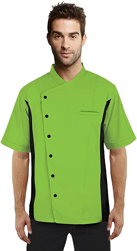 Short Sleeves side Mesh Vented Chef Coat Jacket Uniform Unisex for Food Service Caterers Bakers and Culinary Professional Green Small