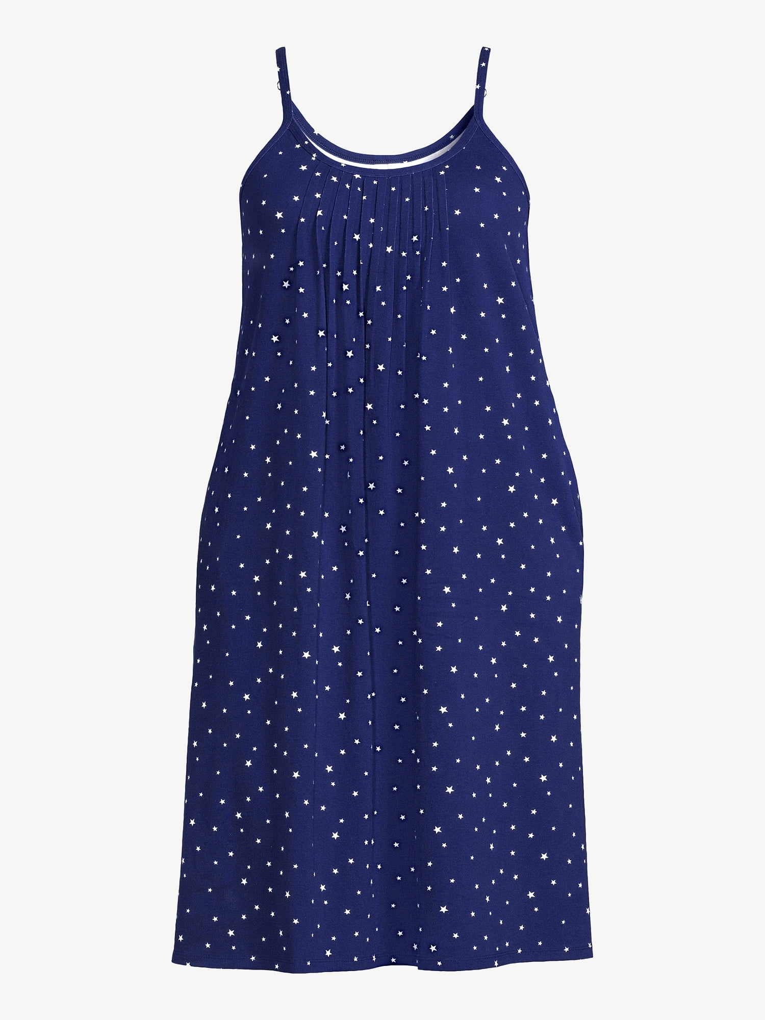 Joyspun Women’s Cotton Blend Pleated Neck Sleeveless Midi Nightgown, Sizes S to 5X