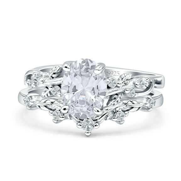 Two Piece Oval Chevron Rings CZ 925 Sterling Silver Size 5