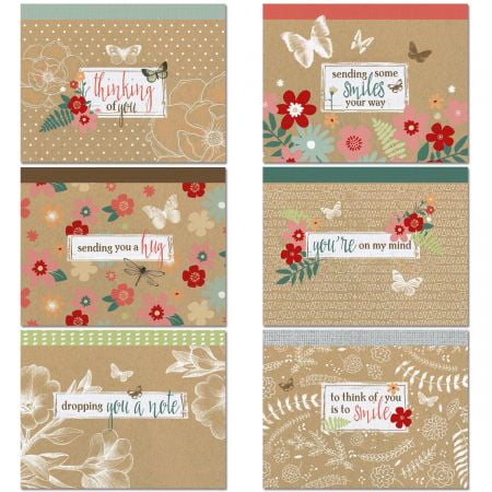 - Thinking of You Kraft Note Cards Value Pack - Set of 12 (6 designs) Blank Inside 4-1/4