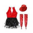thumbnail image 4 of TSSOE Girls Shiny Sparkle Latin Salsa Ballet Fringe Tassel Jazz Dance Lyrical Dress Dancewear with Gloves Hat Set Red 16, 4 of 5