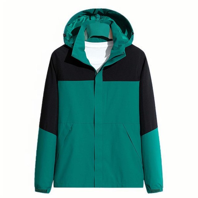 Styesk Jackets for Men Man Color Match Water Resistance Drawstring Pockets Hooded Outdoor Jacket Coat