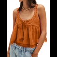 thumbnail image 1 of Camiseta Sin Mangas con Ribete de Encaje para Mujer, Estilo Y2K, con Lazo Frontal, Semitransparente, , Sin Mangas, con Cuello Redondo y Holgada. Marrón L, 1 of 9