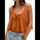 thumbnail image 1 of Camiseta Sin Mangas con Ribete de Encaje para Mujer, Estilo Y2K, con Lazo Frontal, Semitransparente, , Sin Mangas, con Cuello Redondo y Holgada. Marrón M, 1 of 9