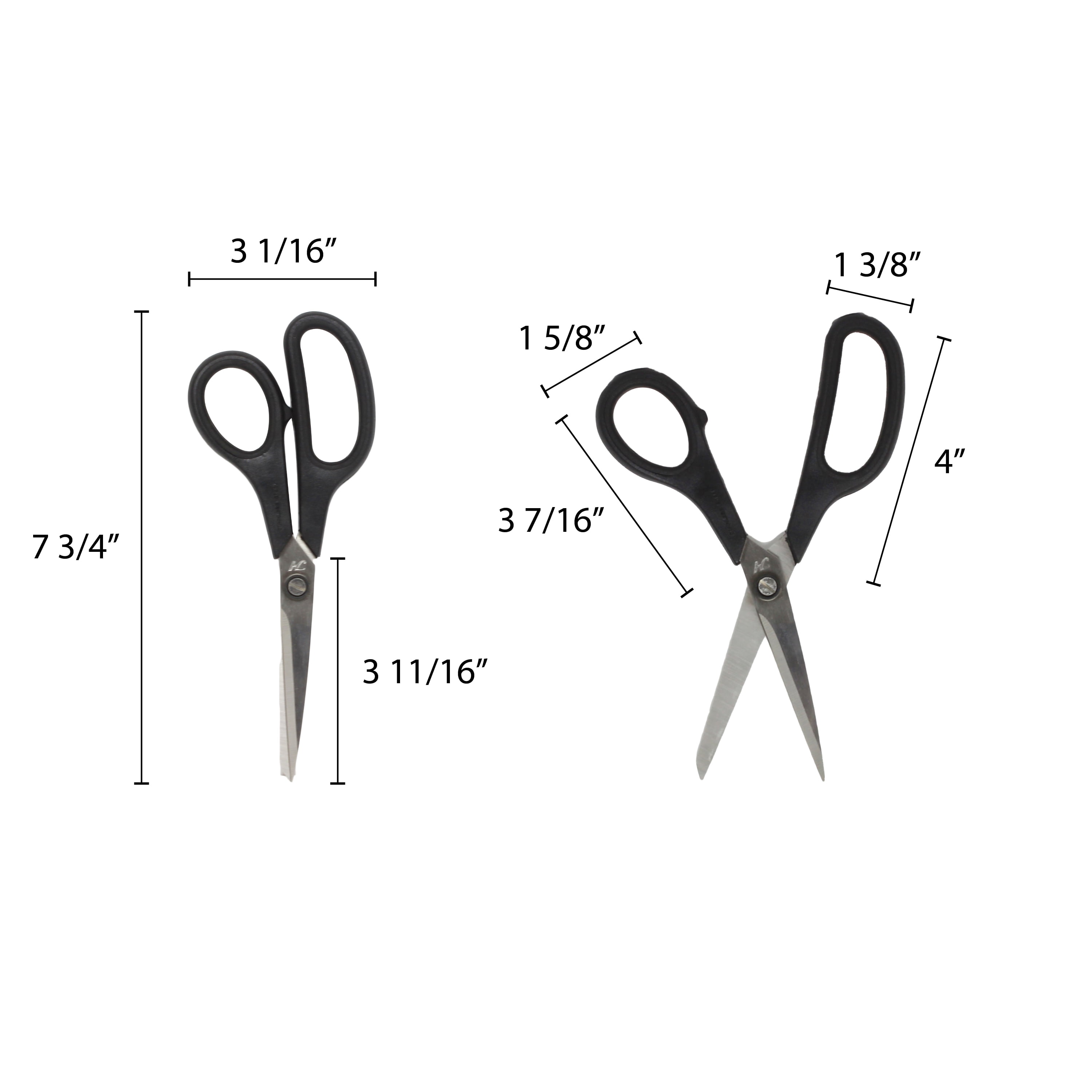Excellante 7.75" scissor, stainless steel with plastic handle, 4" blade. Comes in dozen