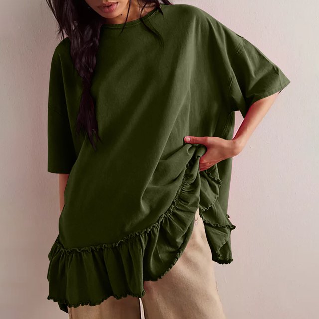 DecSea Womens Ruffle short Sleeve Mesh Blouses Loose Flowy Tops Stretchy Shirts