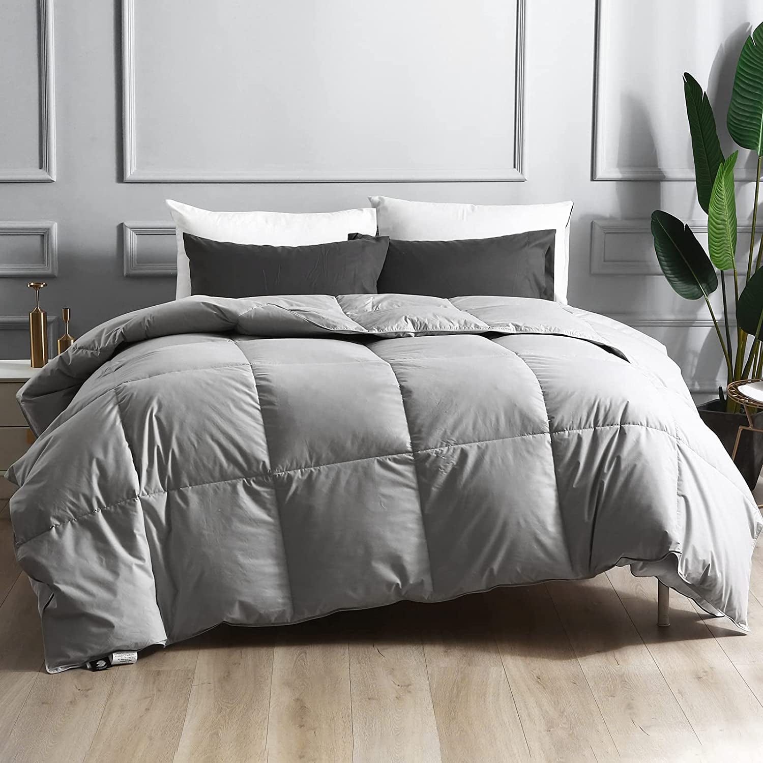 grey down comforter queen