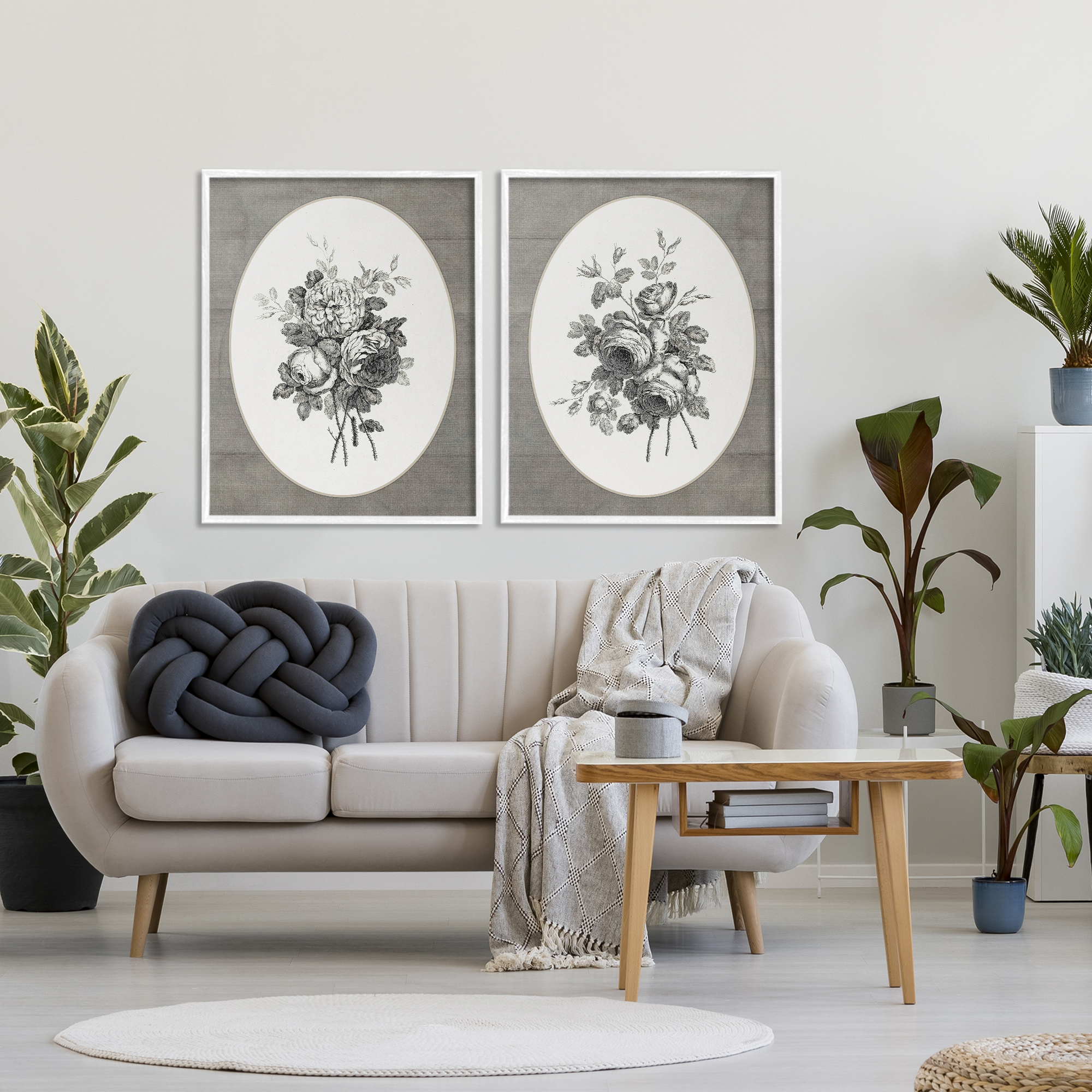 Vintage Petal Bundle Details 2 Piece White Framed Giclee Art Set, design by Lettered and Lined