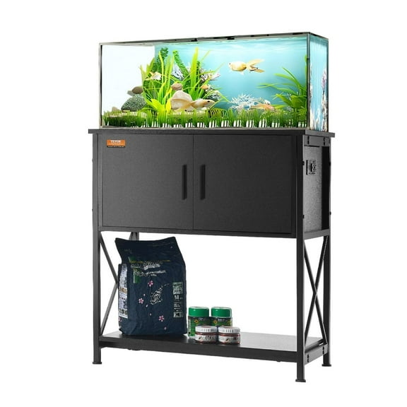 VEVOR Aquarium Stand, 29 Gallon Fish Tank Stand, 28.7 x 16.5 x 30 in Steel and MDF Turtle Tank Stand, 242.5 lbs Load Capacity, Reptile Tank Stand with Storage Cabinet and Embedded Power Panel, Black