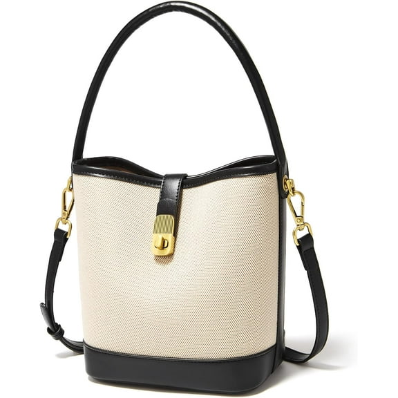 Kwuty Coated Canvas Bucket Crossbody Bags for Women Top-Handle Handbags Small Satchel Purse Trendy Twist Lock