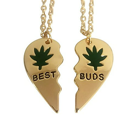 Art Attack Broken Heart Best Buds Best Friends BFF Matching Necklace Gift (Best Buds Marijuana Necklace)