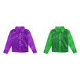 thumbnail image 1 of 2 Pack(Purple 1PCS & Green 1PCS) Multipack Little Sparkly Sequins Dance Top Long Sleeve Button Down Shirt for Jazz Dance Performance Costume, 1 of 7