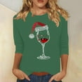 thumbnail image 2 of LbsKUS Winter Clearance,Red Wine Glass Christmas Womens Tops Funny Santa Hat Graphic Shirt Casual 3/4 Length Sleeve Pullover Top Merry Christmas Holiday Tee Tunic Shirt(Green,M), 2 of 4