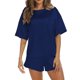 thumbnail image 5 of Puntoco Conjunto de pijama de seda simulada para mujer, moda de ropa de dormir para mujer, color sólido, manga corta, bolsillo, hebilla en la espalda, cintura alta, cintura elástica, 5 of 5