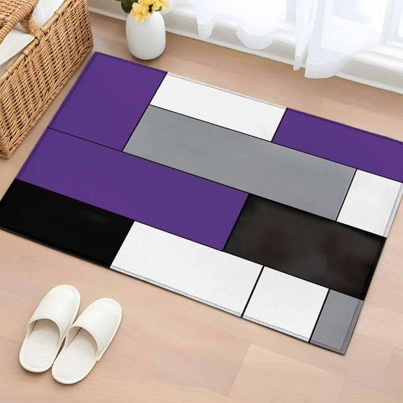 Purple Grey Bathroom Rug Washable 2x3 Entryway Rug Non Slip Modern Purple Geometric Front Door Mat Low Pile Indoor Doormat Throw Floor Carpet for Kitchen Bedroom Entrance