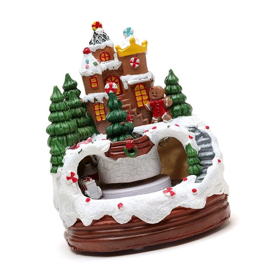 Christmas Toy Musical Box Lighted Christmas Cabin Figurine Music Box with Train For Men Women Kid Christmas Present