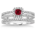 thumbnail image 2 of Extraordinary Fantastic Mind Blowing Moissanite Diamond 3 Carat Red Ruby Princess Cut Bridal Set Two Row Halo on 10k Yellow Gold, 2 of 2