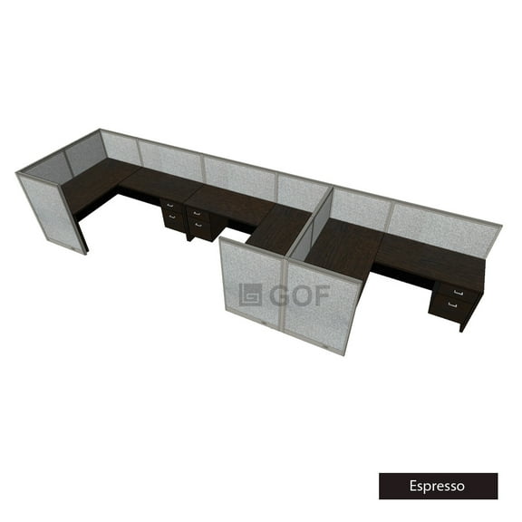 GOF 3 Person Workstation Cubicle (5’D x 18’W x 4’H) / Office Partition, Room Divider (48"H Cubicle with Desk, Espresso)