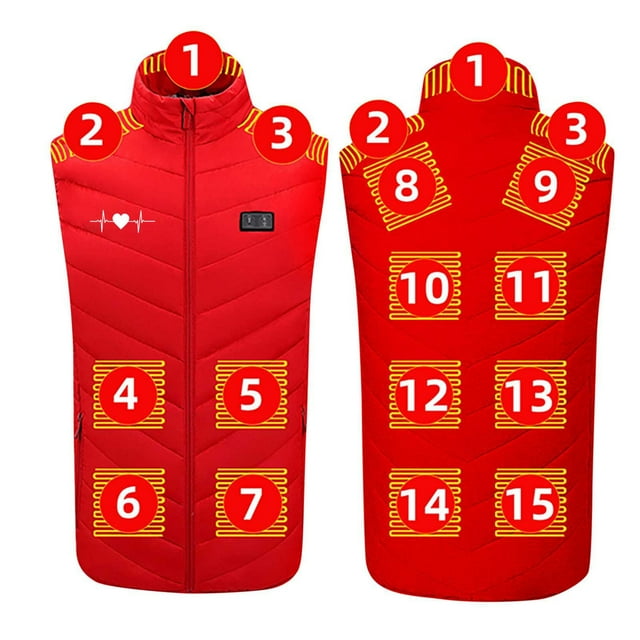 Bloque de Carga Usb, Cremallera Unisex Doble Control 15 Zona Calefacción Chaqueta de Algodón, Caliente Chaqueta de Vestido para Hombre