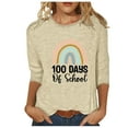 thumbnail image 2 of Lilgiuy 100 Days of School Blouses for Women,3/4 Sleeve Cute Rainbow Graphic Letter Print Tees Blouses Casual Plus Size Basic Tops Pullover Spring (Khaki,L), 2 of 4