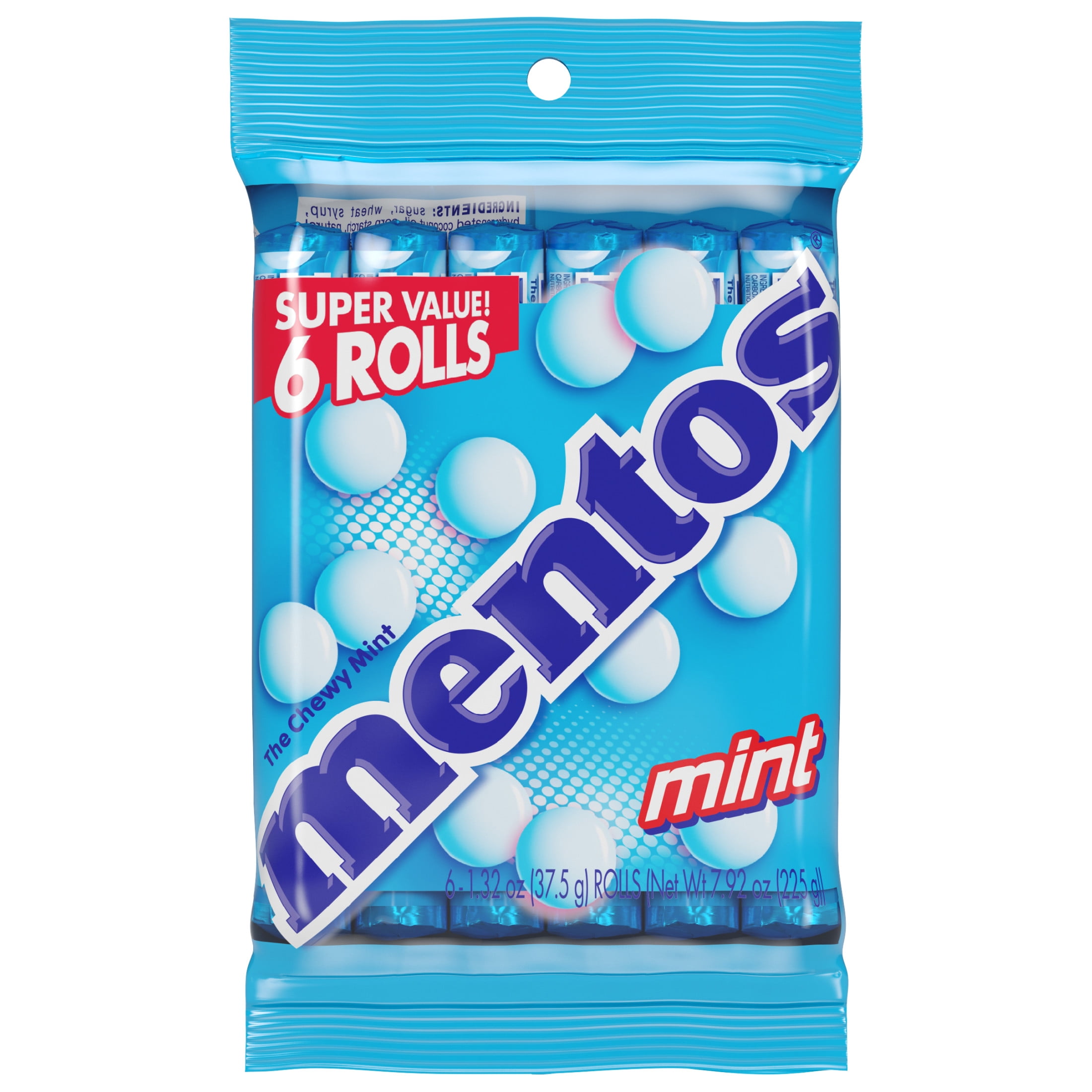 (2 pack) Mentos Peppermint Chewy Mint Candy Roll, 1.32 oz, Pack of 6