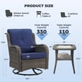 thumbnail image 2 of Naipo 3-Piece Swivel Rocking Rattan Chair Outdoor, Patio Bistro Furniture Conversation Set, Cushioned Wicker Chair with Glass Coffee Table(Grey, Blue), 2 of 8