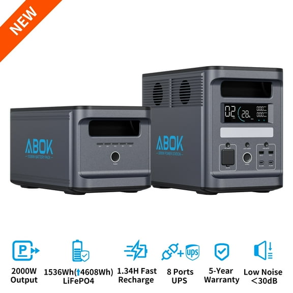 ABOK 3072Wh Portable Power Station, 2000W LiFePO4 Solar Generator for Home Backup, RV, CPAP & Emergency Outages