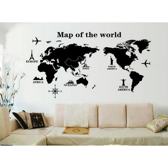 QTH Travel Around The World Map Wall Stickers, Living Room, Bedroom, Removable Wall Stickers, Wall Pictures, A