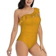 thumbnail image 3 of Haiem Goldenrod Women's One Piece Swimsuits Tummy Control One Shoulder Bathing Suits Ruffle Swimwear-Large, 3 of 8