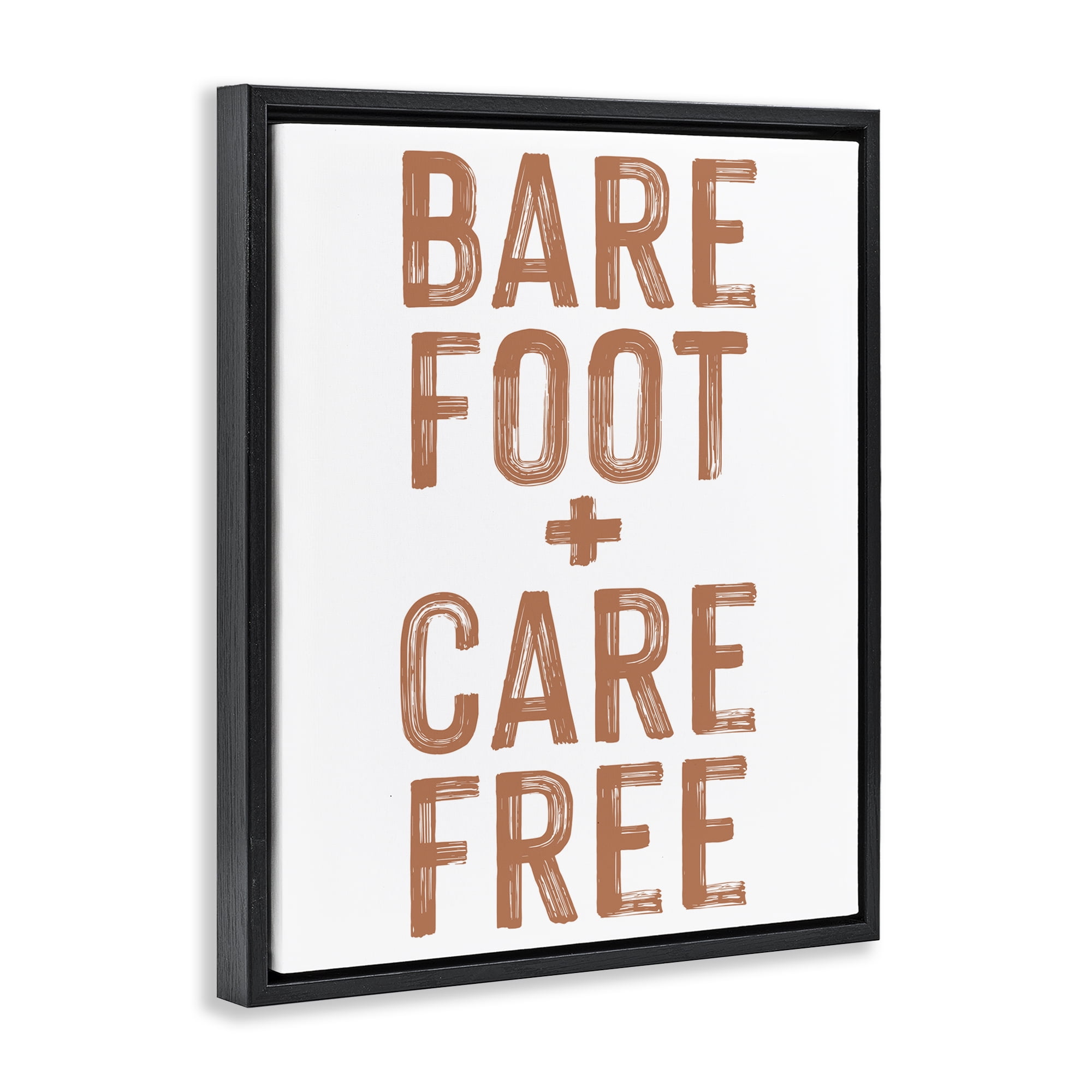 Barefoot Carefree Summer Sentiment Black Framed Floater Canvas Wall Art, design by Lettered and Lined