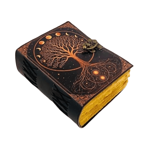 Handmade Leather Journal with Tree of Life Design, 5x7 Inch Notebook, 200 Vintage Handmade Paper Pages, Lock Closure, Antique Diary for Writing & Sketching