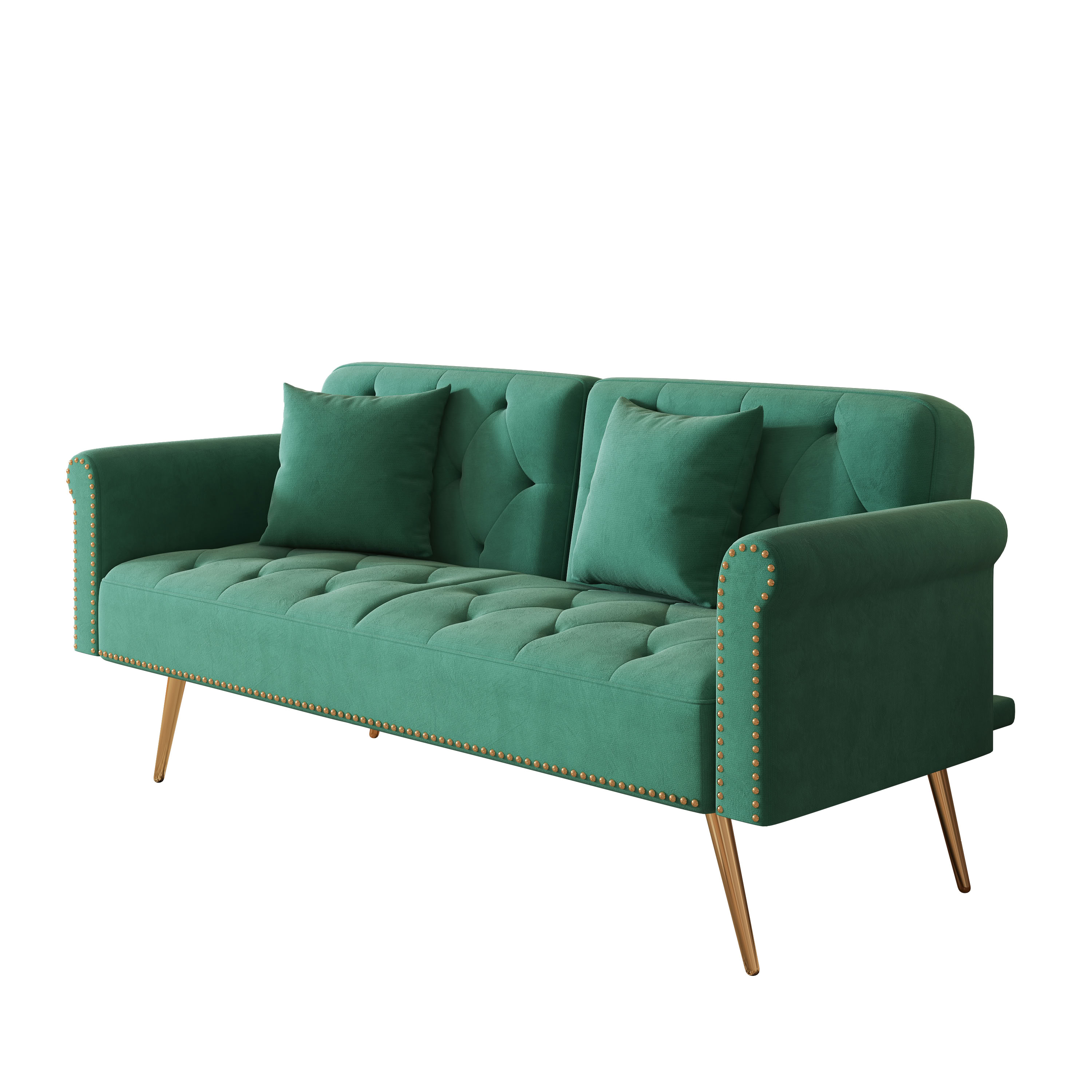 MAYEERTY Convertible Sofa Bed, Loveseat Sofa with Matching Pillows, Velvet Upholstered for Apartments Small Space, Green
