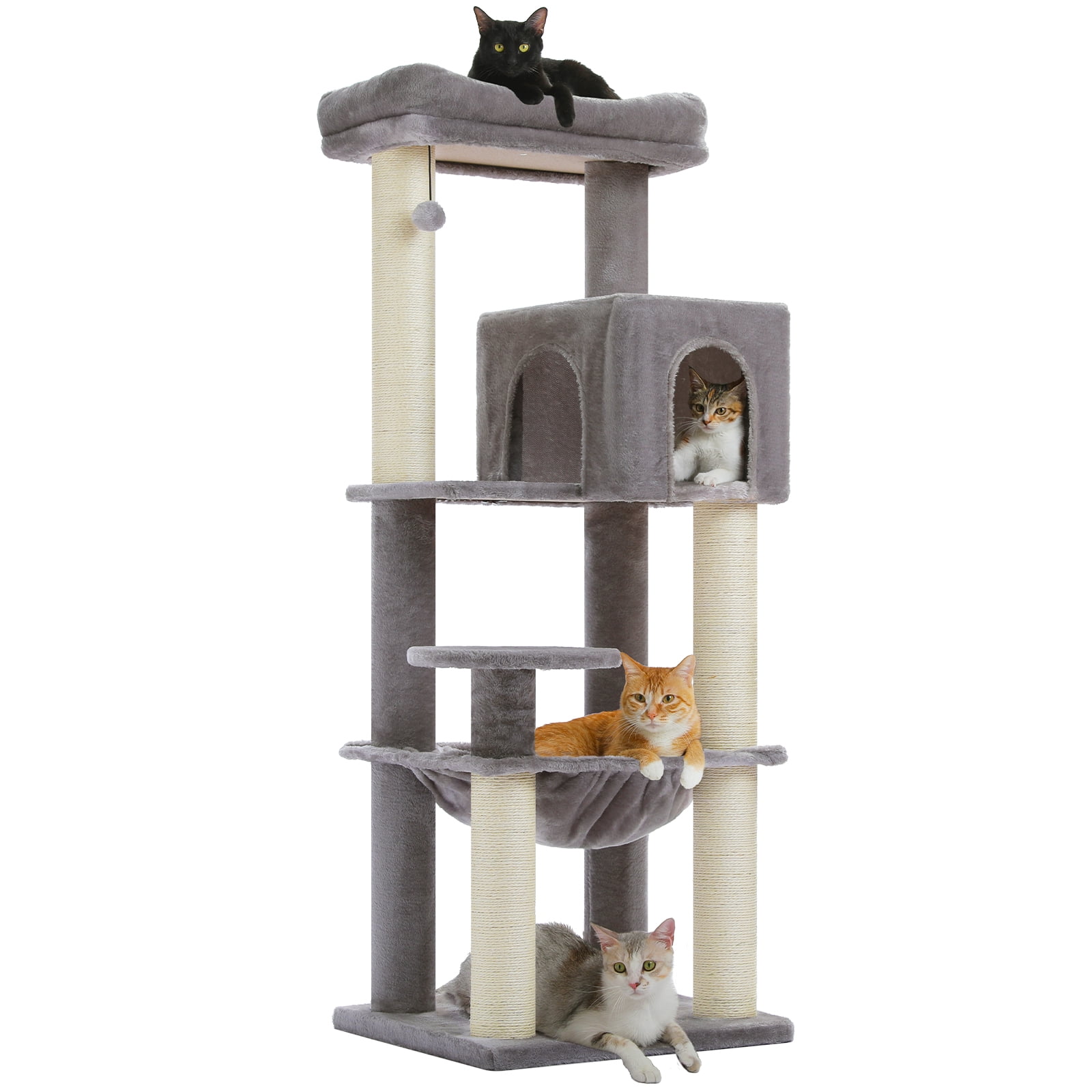 PEQULTI 58" Large Cat Tree with Spacious Hammock and Huge Condo Cat Tower for Indoor Cats Gray