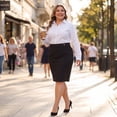 thumbnail image 2 of Agnes Orinda Women's Plus Size Pencil Skirt Button Decor Zipper High Waist Stretchy Bodycon Knee Length Formal Business Casual Skirts 1X Black, 2 of 8