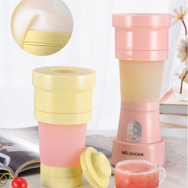 Batidora portátil recargable USB - exprimidor personal de 6 cuchillas para batidos, vaso de viaje de 450 ml con acero inoxidable 304, rosa/amarillo